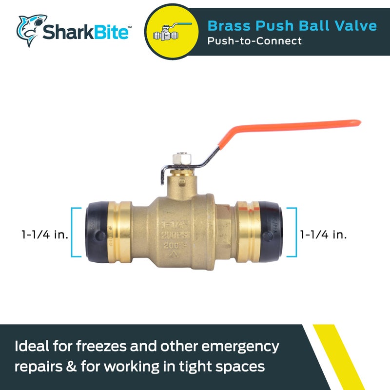 SharkBite 1-1/4 x 1-1/4 Inch Ball Valve, Push To Connect Brass Water Shut-Off Plumbing Fitting, UXLBV35 - Image 2